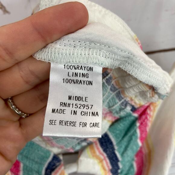 Windsor M Multicolor Stripe Sweetheart Neck Tie Straps Smocked Crop Top - Picture 9 of 9